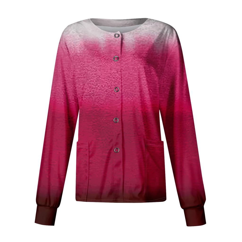 Women's Casual Long Sleeve Single Breasted Printed Care Workwear Cardigan Top