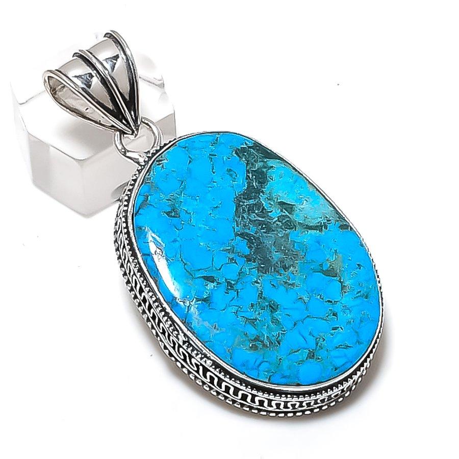 Natural Tibetan Turquoise 925 Sterling Silver Jewelry Pendant 2.21" v1D18