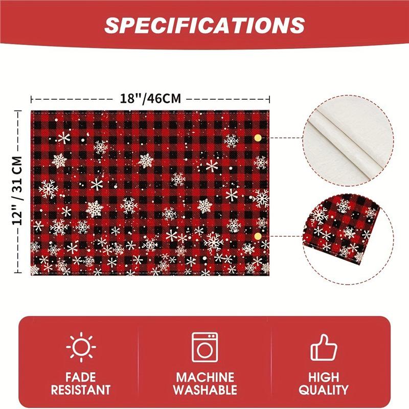 Christmas Festival Linen Placemat: Classic Plaid Snowflake Design, Heat-Resistant Christmas Tree Table Mat