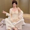 Sweet Lace Three-piece Pajamas 1011 New Spring and Summer New Long-sleeved French Princess Style Suit High-end Women
