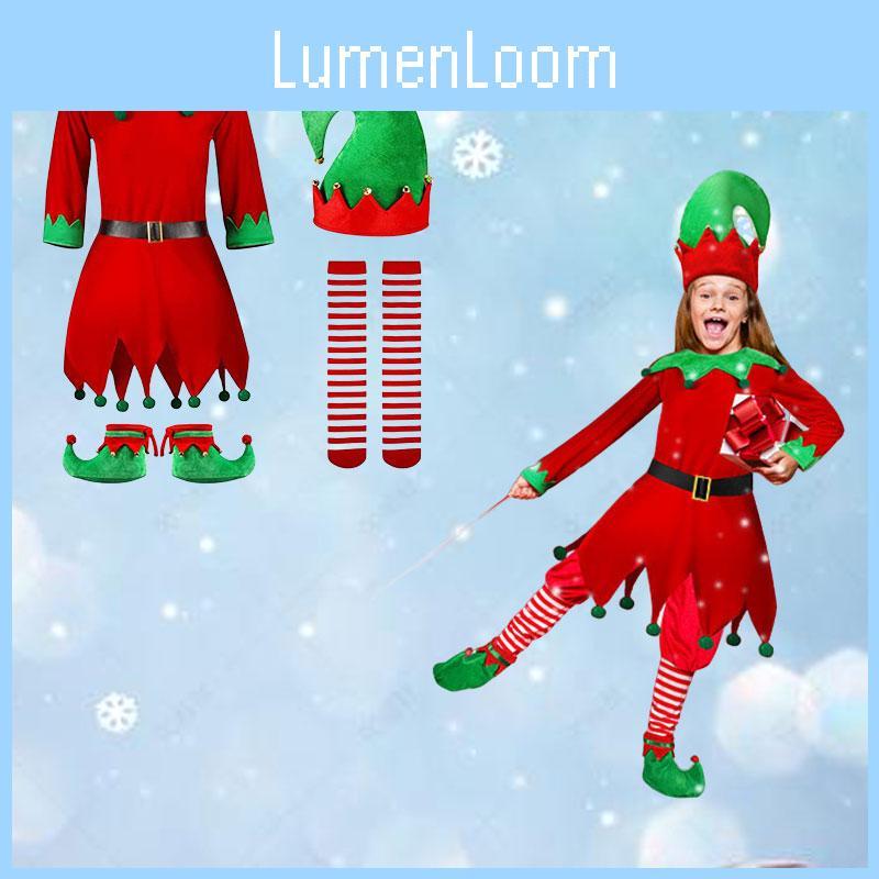 Christmas Costume For Kids Long Sleeve Red Spandex 7-piece Set