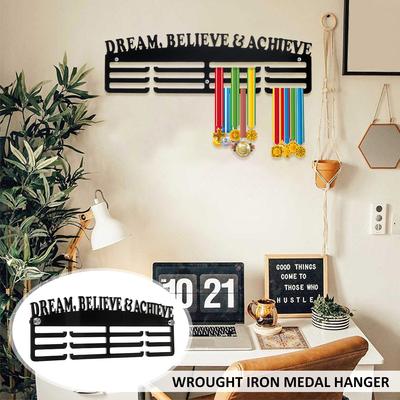Medal Display Hanger Wall Mounted Medal Display Rack Plastic Decorative Black Medal Holder with Inspirational Words For Bedroom