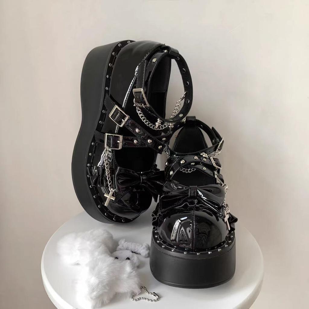 Women's single shoe element chain dark babes rivet jk small leather shoes Mary Jane shoes sweet cool subculture