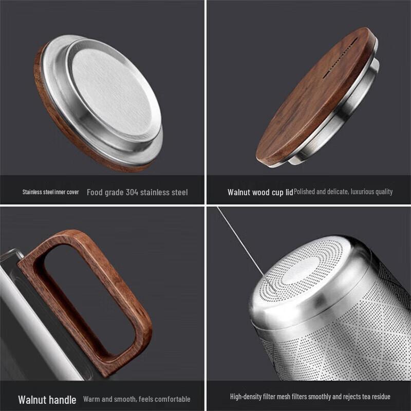 Shangming Bangtian Walnut Wood Glass Tea Infuser Cup