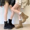 Korean version of fashion buckle retro belt new autumn thick heel round head thick sole Martin boots women's locomotive boots short tube
