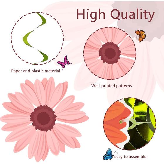 48 Pieces Spring Sun Flowers Butterfly Hanging Swirl Decorations Spirals Sunflower Party Streamers Wall Ceiling Hanging Supplies Favors Spring Summer