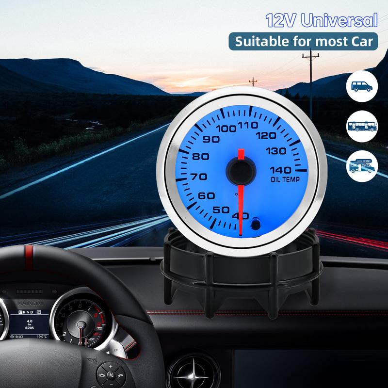52mm Car Oil Temperature Gauge 40-140 Celsius Universal 2 Inch Meter 1/8 NPT Temperature Sensor 10mm 7 Color LED Backlight