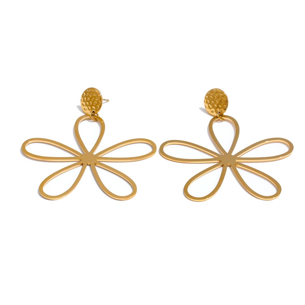 Yhpup Popular Style Stainless Steel Big Flower Hollow Drop Earrings for Women Waterproof Trendy Statement  Jewelry Accessories