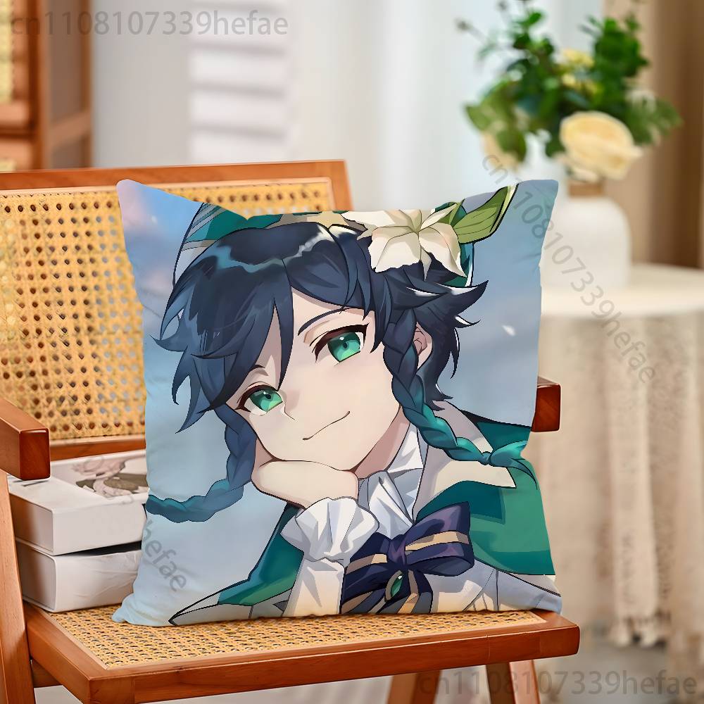 genshin impact venti Funny Pillow Case Antidustmite Pillowcase Invisible Zipper Silky Short Plush Sofa Cushion Cover