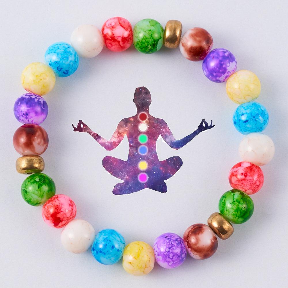 Seven Chakra Bohemian Yoga Bracelet with Glass Beads & Lava Stone