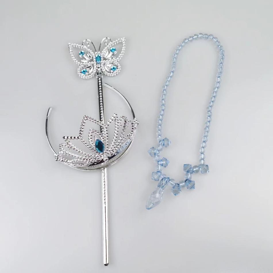 Princess Girls Blue Butterfly Magic Wand Crown Crystal High Heel Necklace Cinderella Cosplay Dress Up Jerlwery Girl Cosplay Toy