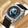 Earth Watch for Men Rotating Earth Dial New Concept Creative Blue Planet Non Mechanical Pointer Silicone Tape Men Watch