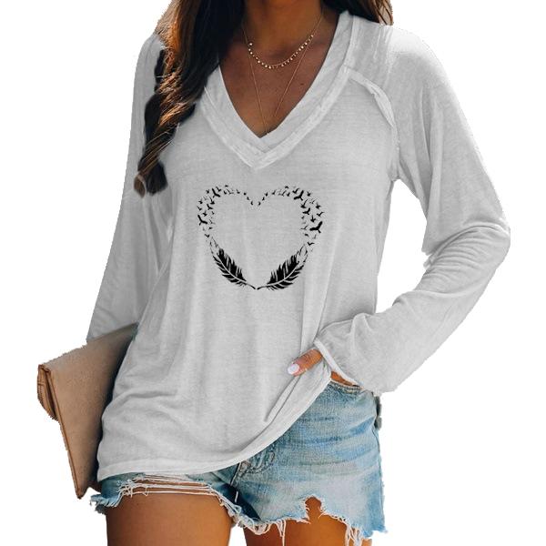 

Женский повседневный пуловер, свободный топ, женские модные топы с принтом, женская весенне-осенняя рубашка с v-образным вырезом и длинными рукавами