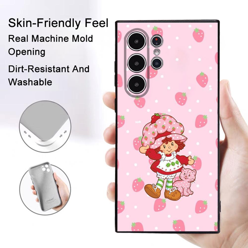 Strawberry Pink S-Shortcake Phone Case Samsung Galaxy S25 S24 S22 S23 Ultra S21 S20 Plus 5G Frosted Non-Slip Full Soft Cover