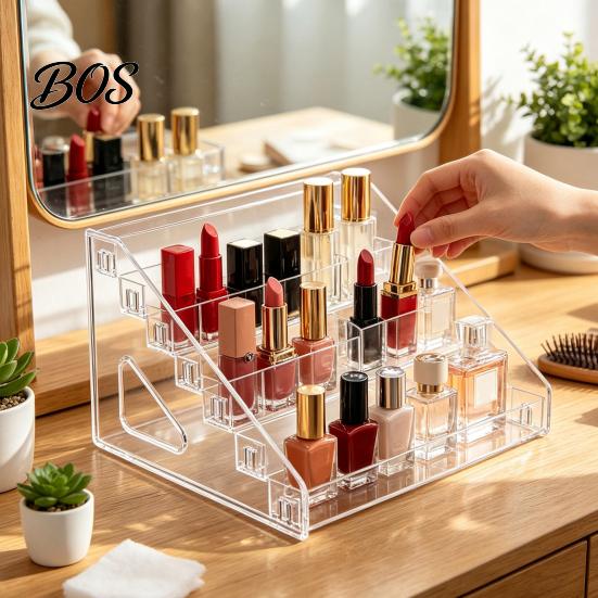 Průhledný organizér na make-up a kosmetiku, 5/7-úrovňový akrylový stojan s přepážkami, organizér na parfémy, organizér na koupelnovou linku, multifunkční polička do domácnosti