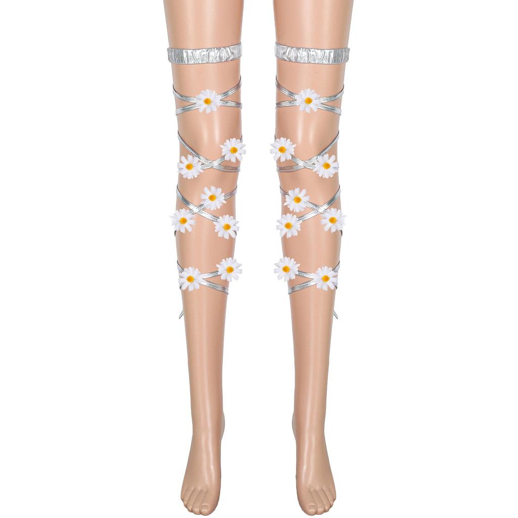 Festive Leggings Flower Decorated Chain Leg Ring