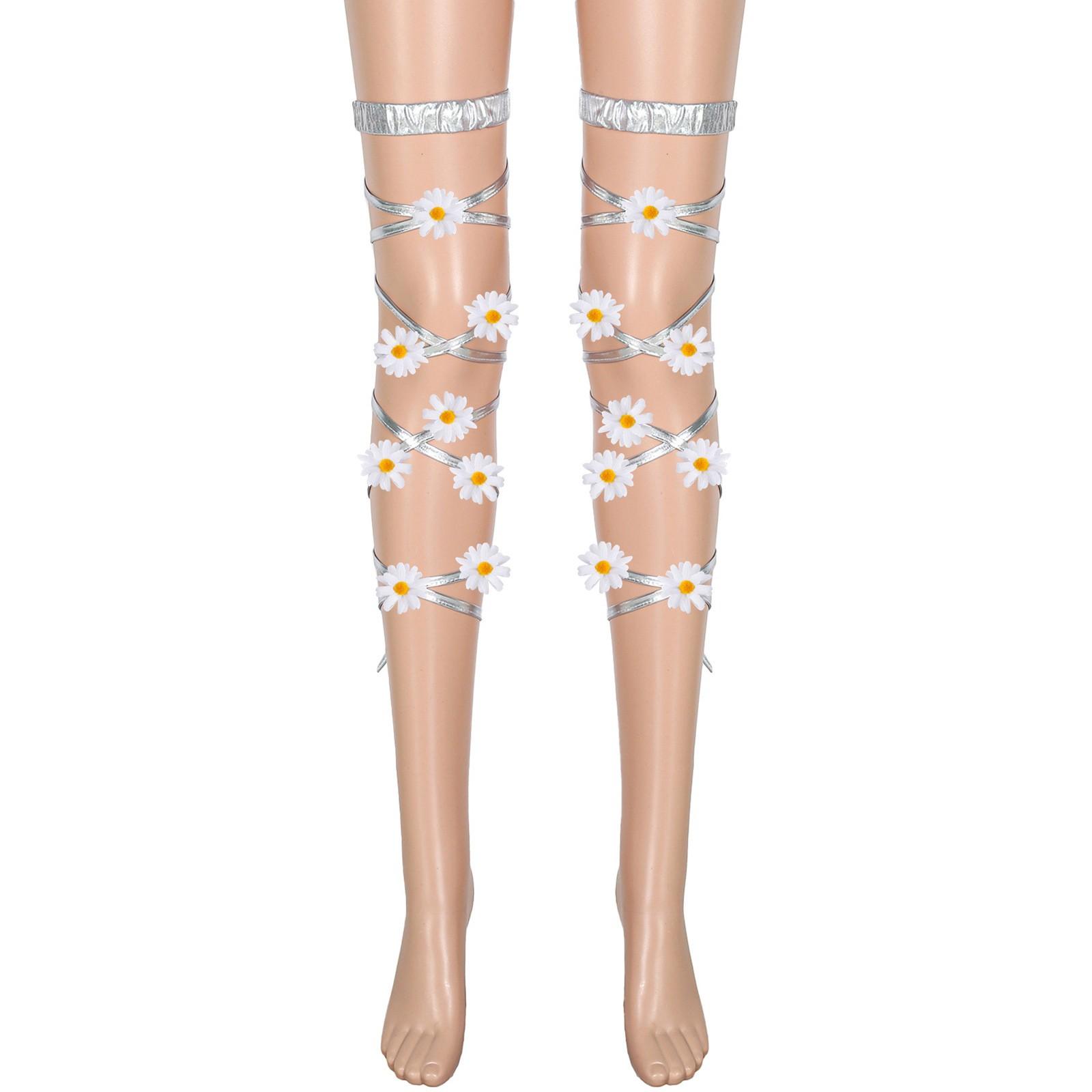 

Праздничные леггинсы с цветочным декором и цепочкой-кольцом на ногу One Size белый