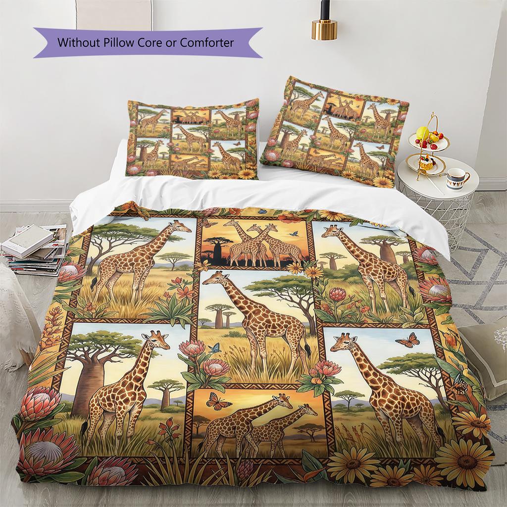 Retro Oil Painting Animals Pattern Bedding,Quilt Set Quilt Cover Pillowcase Home Birthday Gift (1 * Duvet Cover + 2 * Pillowcase, Without Core)