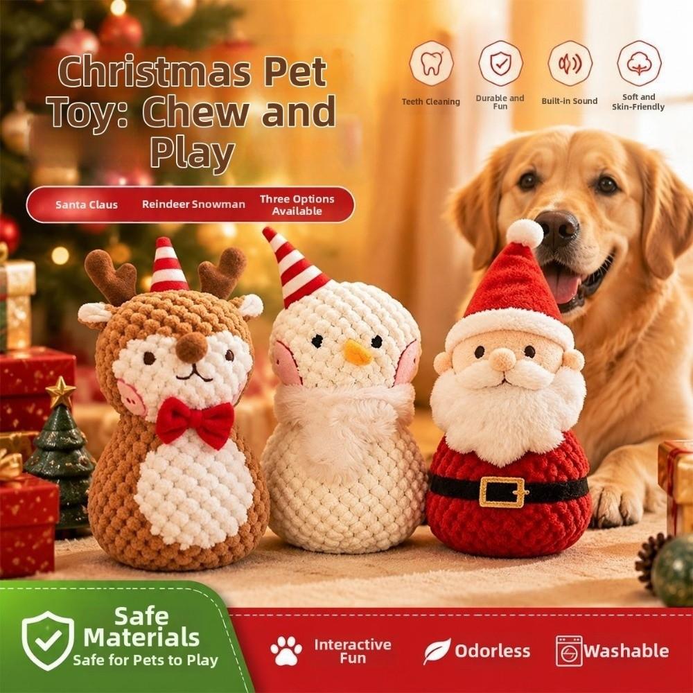 3pcs Xmas Tree Pet Chew Toy Ball Christmas Santa Pet Toy Festive Puppy Biting Toy Large Dogs