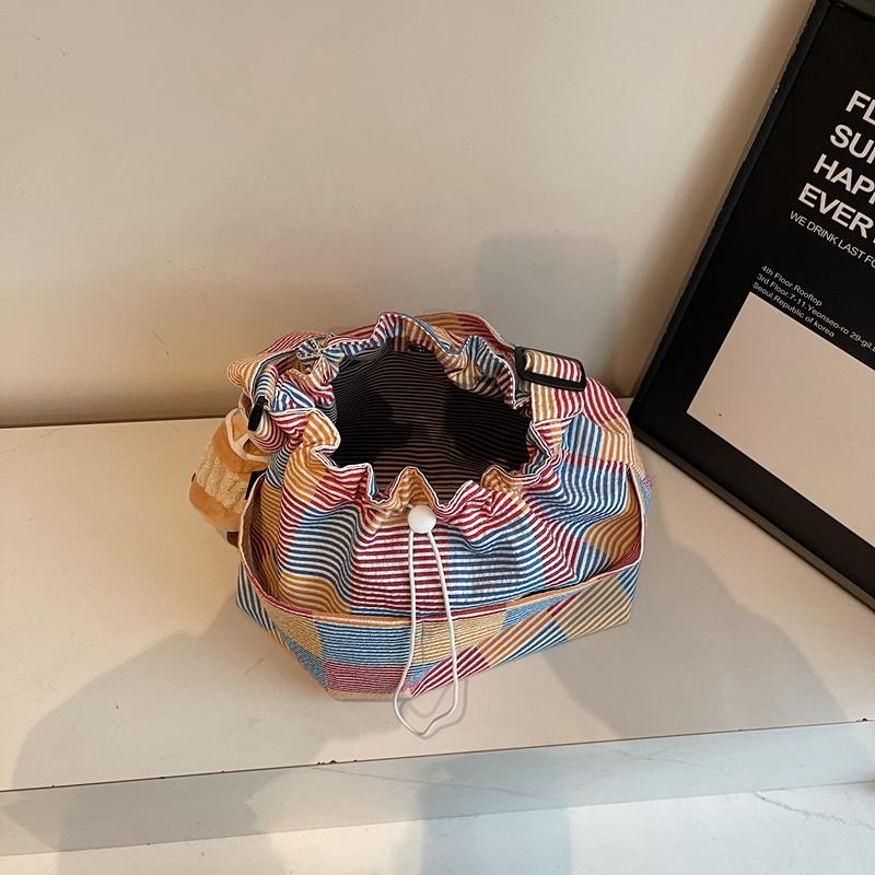 Striped Plaid Bucket Bag Women's Shoulder Bag Color Block Tote Bag