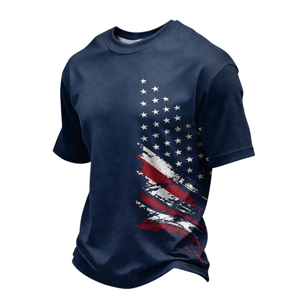 Men's Casual Short Sleeve Crew Neck T Shirt with Independence Day Star Print Graphic Pattern Lightweight Comfortable Fit