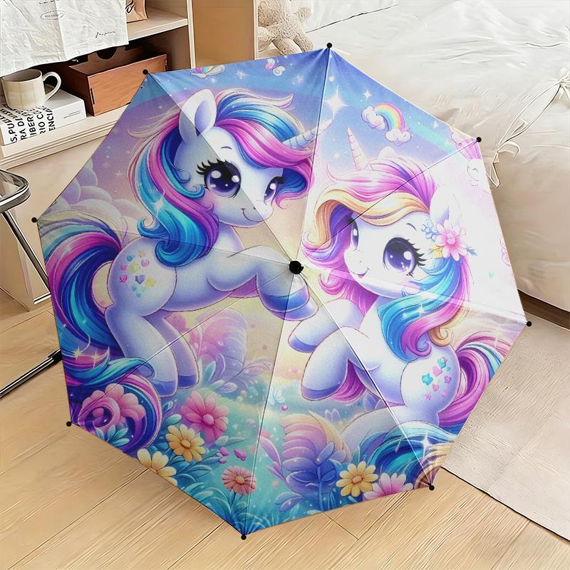 1pc Unicorn Twins Umbrella Portable Folding Umbrella Iron Frame Hole Bone Structure Outdoor Home Umbrella