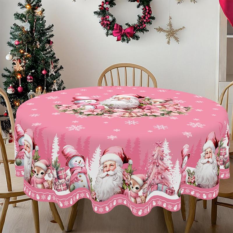 Pink Christmas Tablecloth Vintage Santa Claus Snowman Table Cover Christmas Decorations for Home 2026 Gifts Navidad New Year