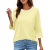 Women's Fashion Casual Threaded Round Neck Seven Points Flare Sleeve T-Shirt Top