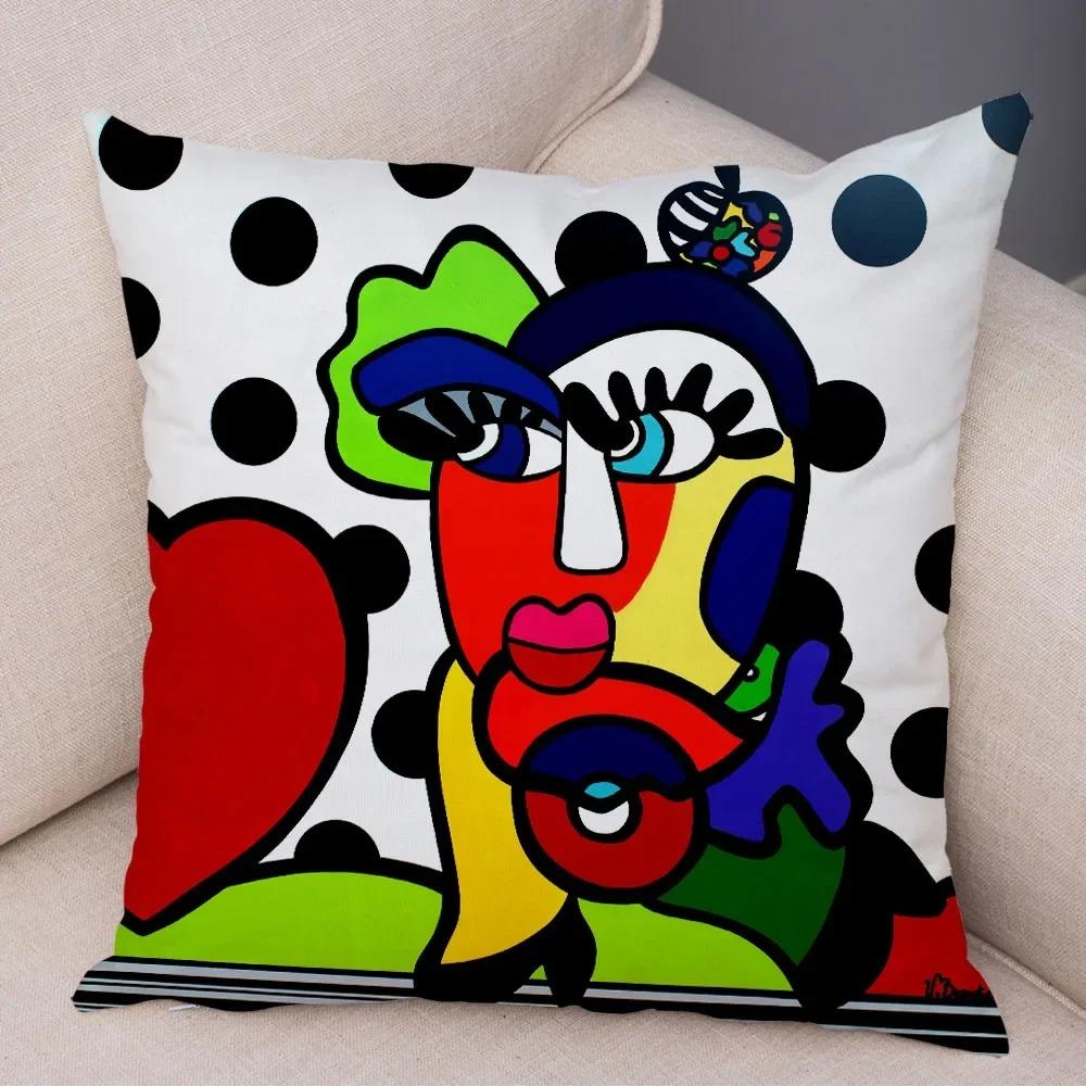Geometric Cartoon Girl Decorative Pillowcase Living Room Office Ornaments Home Pillowcase
