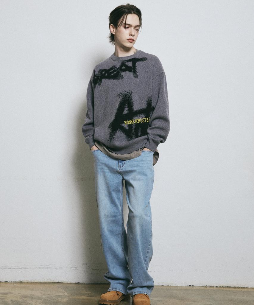 BUNKERBUSTER Lettering Halftone Pullover Knit Mq1Su042_Melange Grey
