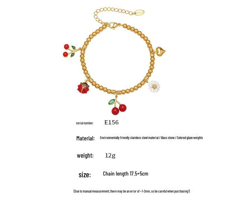 Two-Tone 18K Gold-Filled Stainless Steel Cherry Daisy Pendant Bracelet