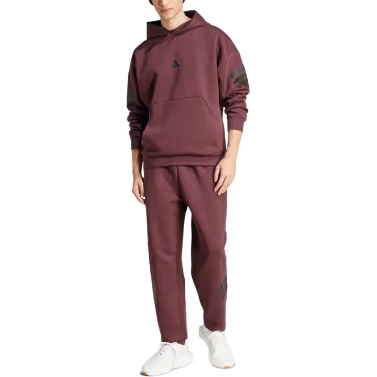 adidas Future Icons Sportswear Striped Hooded Pullover Long Sleeve Sweatshirt Men Sweatshirt Aurora-Red Ruby JD4857
