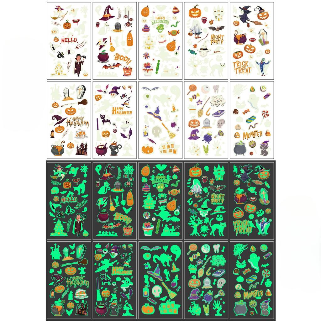 Leuchtende Halloween Tattoo Aufkleber Kinder Cartoon Feiertagsparty Lustige Arm Gesichts Tattoo Aufkleber
