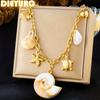 DIEYURO 316L Stainless Steell Personality Shell Starfish Turtle Pendant Necklace For Women Lady Waterproof Neck Chain Party Gift