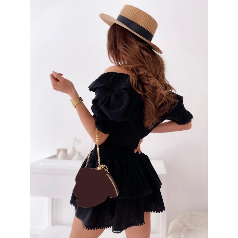 Summer Short Sleeved V-neck Ruffled Fashion Dress Women Slim Fit Pleated A-line Party Short Dresses Female Solid Color Elegant Streetwear Clothing