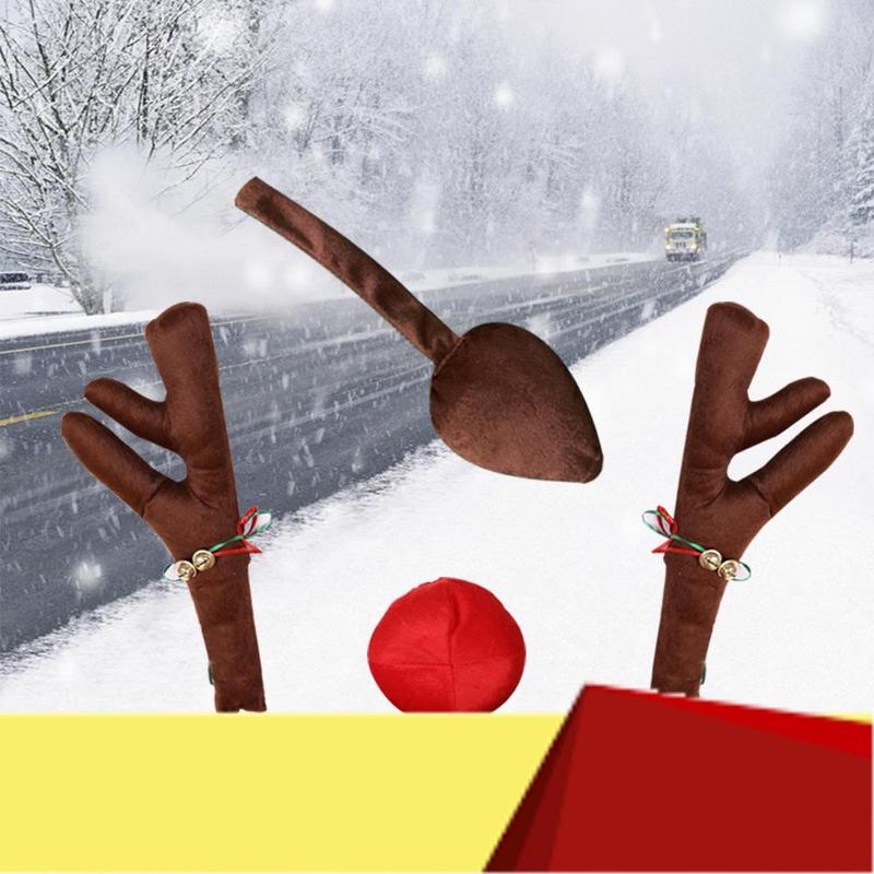 Reindeer Decoration Car Vehicle Nose Horn Costume Set Rudolph Christmas Reindeer Antlers Red Nose Ornaments Elk Antlers-M53K коричневый