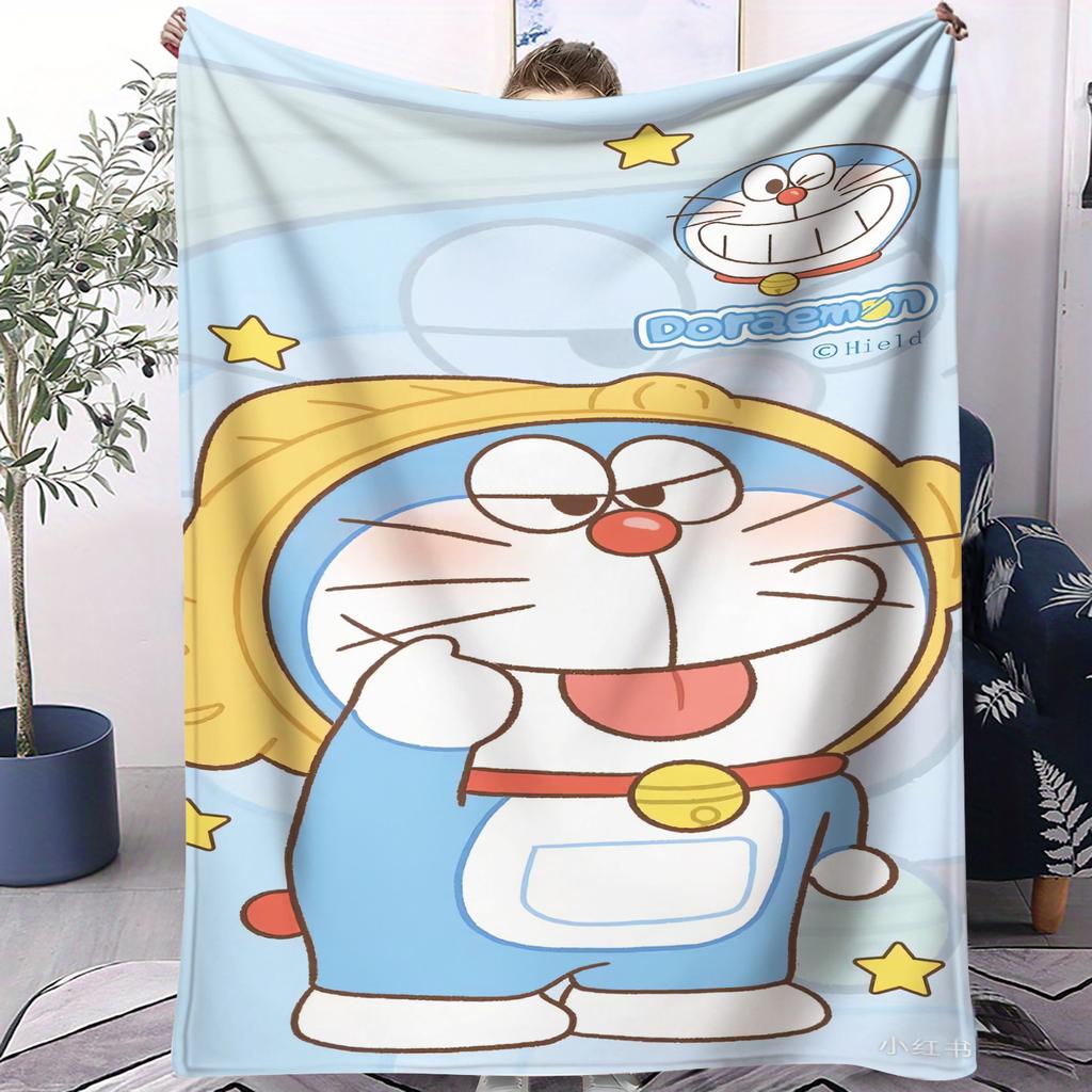 Mischievous Doraemon Theme Print Pattern Flannel Blanket Soft Multifunctional Decortive Blanket Universal Throw Blanket Fan Gift