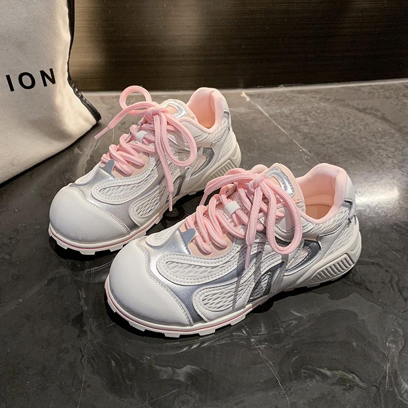 

Новые удобные и универсальные женские повседневные сетчатые кроссовки на плоской подошве в стиле колледжа лето 2025 40 розовый