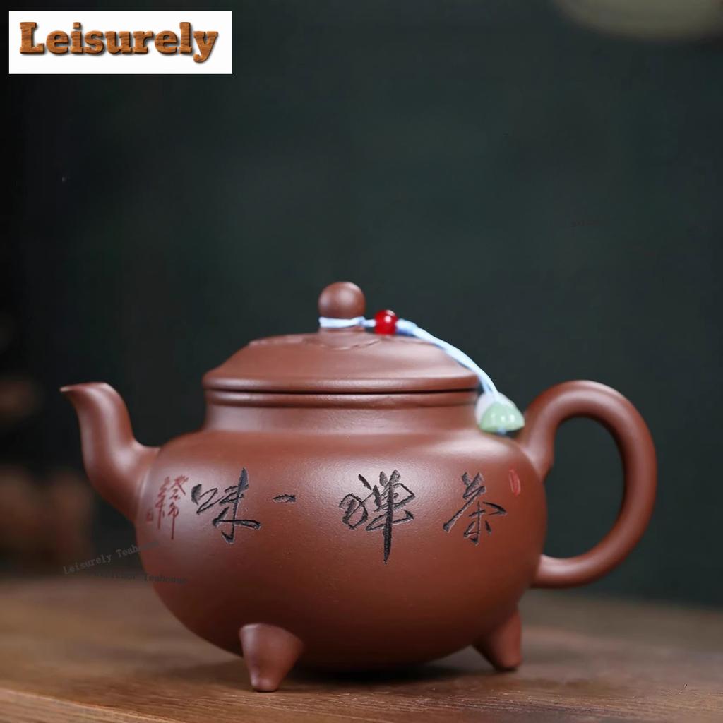 111ml Ancient Yixing Purple Clay Teapots Handmade Dezhong Pot Raw Ore Dragon Bone Gold Sand Mud Kettle Zisha Tea Set Ornaments
