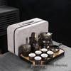 Home Tea Set: Anti-Scald Teapot, Ceramic Gongfu Cups, Stone Mill Semi-Automatic Brewer
