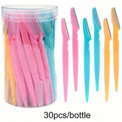 Set Rasoio Sopracciglia 30 Pezzi/Flacone, Include Custodia, Lame di Precisione per Viso & Rasoio, Adatto per Depilazione Viso & Corpo, Accessorio di Bellezza