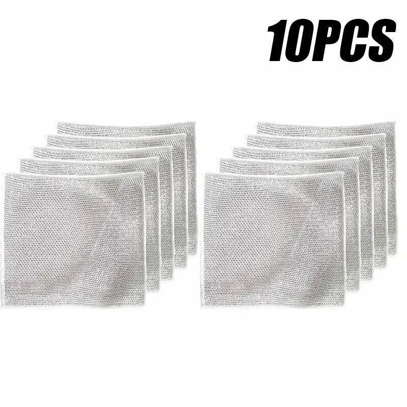 10PCS Magic Dish Cloth with Silver Wire Thickened Microfiber Kitchen Sponge Steel Wool Cleaning Towels for Home Cleaning
