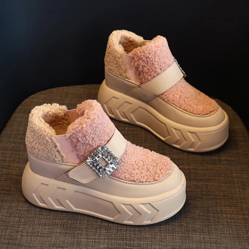 

Fashion 8cm Thick-soled High-top Woolen Shoes Women s 2024 Winter with Fleece Thickened Warm Inner Elevation Casual Shoes 34