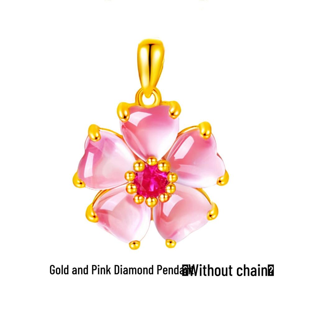 Herzförmiger Rosenquarz-Anhänger mit Pfirsichblüten und rosa Diamanten