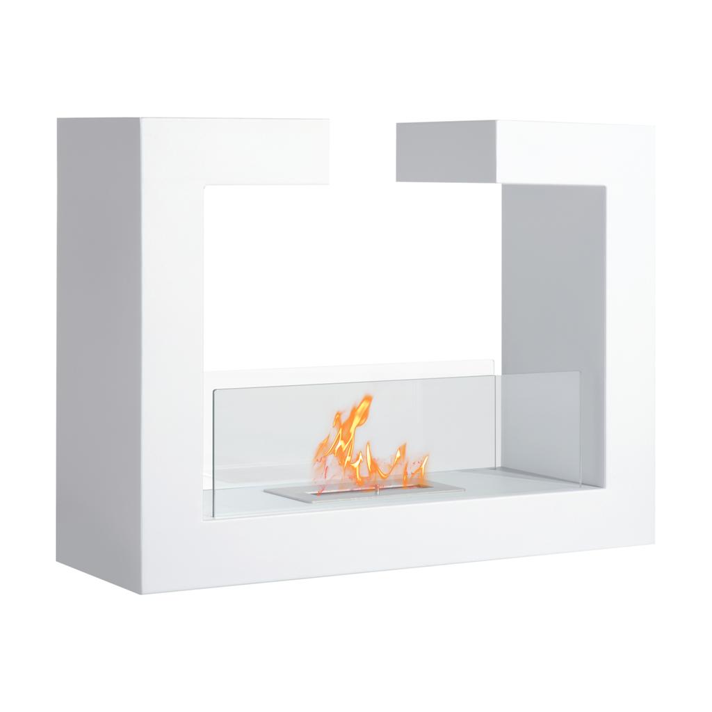 Tisch-Bioethanol-Kamin 2000W aus Edelstahl Geruchlos mit Glas 78 x 25 x 58 cm Weiß
