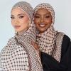 2Pcs Arab Chiffon Scarf Women Muslim Hijab Islamic Scarves Shawl Printed Arab Long Prayer Scarf Breathable Uae Plaid Long Scarf