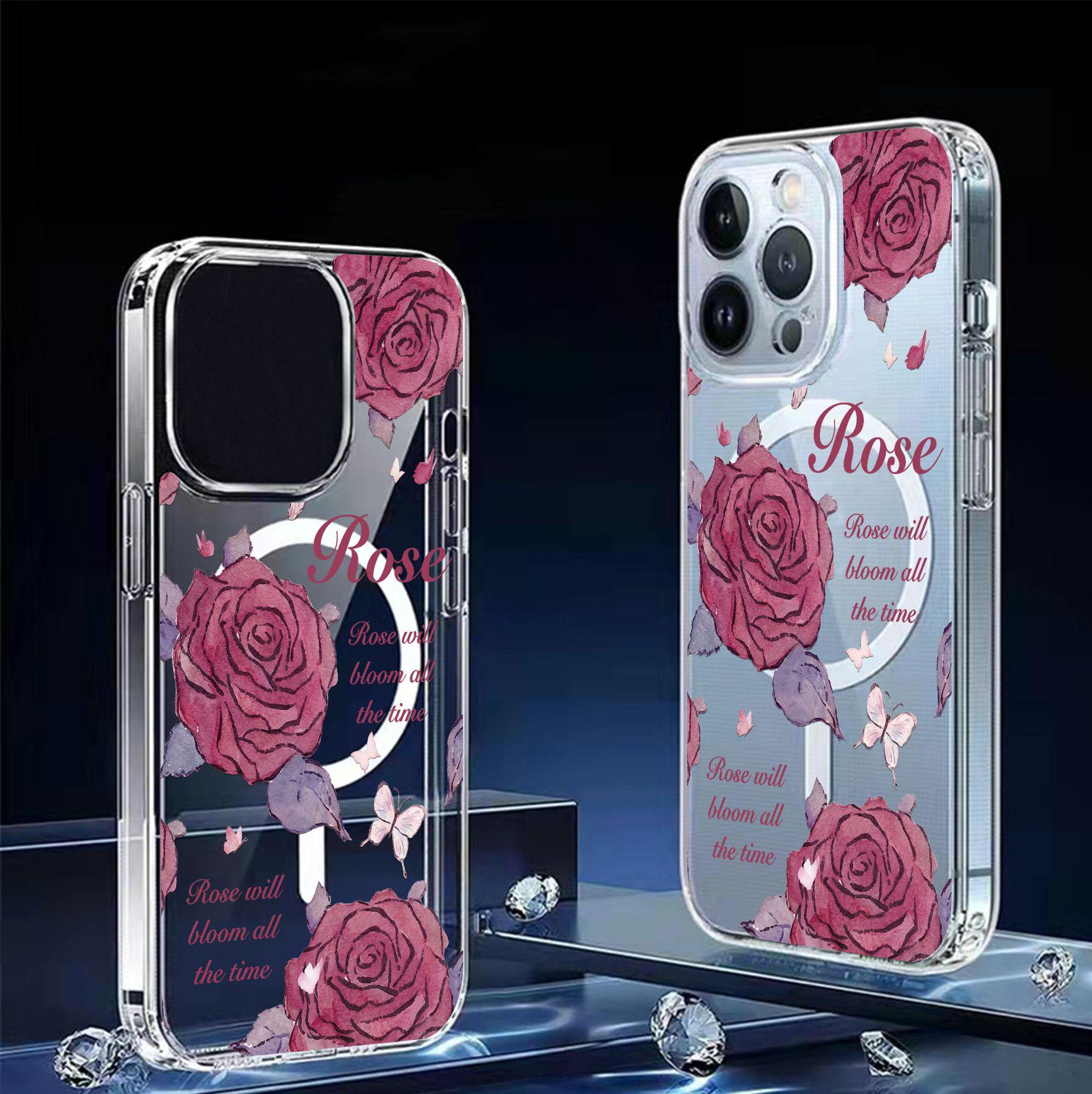 

Rose & Butterfly Magnetic Transparent Case for iPhone 15/16/17 Pro Max - Full Coverage Protection iPhone 12 Mini прозрачный