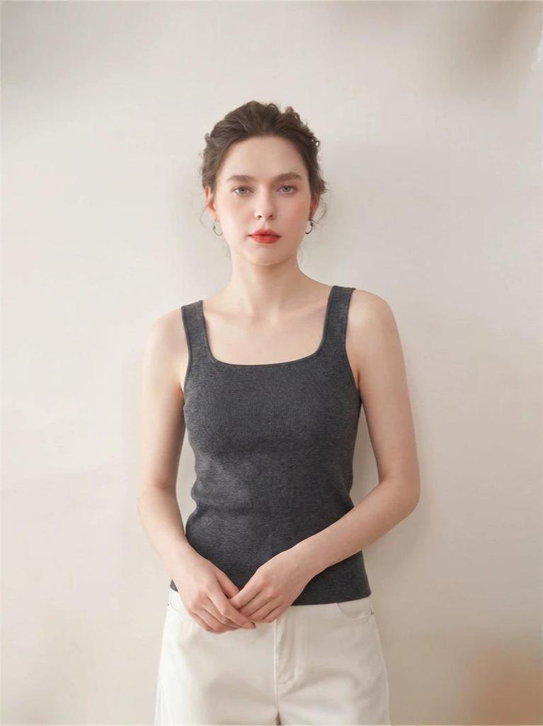 Women's French Retro Wool Knit Square Neck Sleeveless Vest Camisole