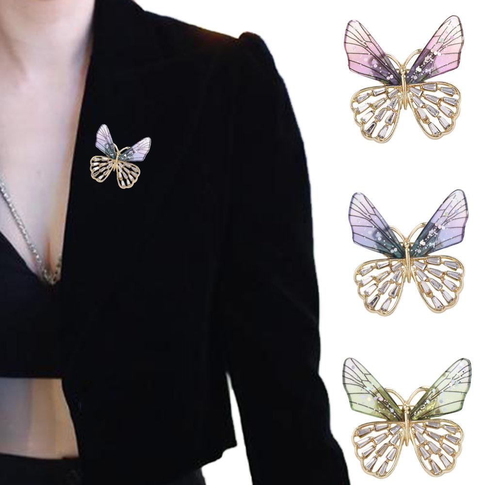 Girls Luxury Sense Women Brooch Clothes Accessories Korean Style Badge Transparent Wings Butterfly
