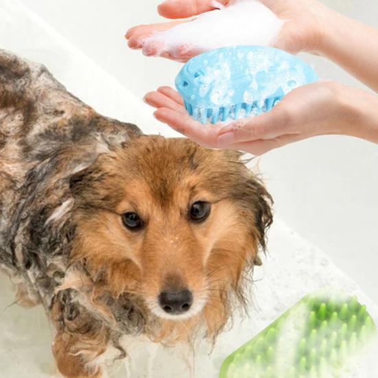 Rubber Pet Grooming Brush, Rounded Soft Bristles, Pet Bath Scrubber Massage Brush, Gentle Shedding Brush for Short Haired Cats Dogs
